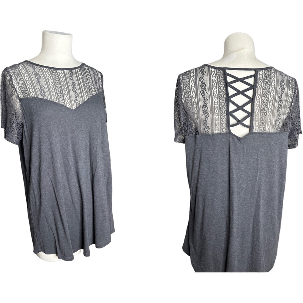 Torrid Plus Size 1X Lacey Stretchy Gray Top